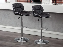 Vente-unique Muebles De Bar|Taburete Alto|Juego de 2 taburetes de bar en piel sintética y acero cromado - Altura regulable - - CALVIN