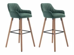 Juego de 2 taburetes de bar de terciopelo y metal efecto madera de haya - Verde oscuro - ELEANA^Vente-unique Online