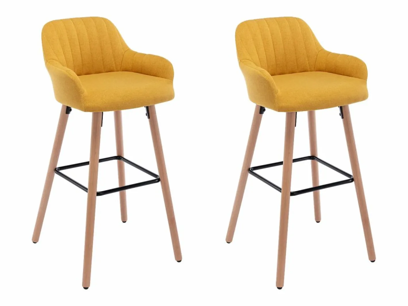 Vente-unique Juego de 2 taburetes de bar de tela y patas madera de haya - Amarillo - ELEANA Mostaza Online