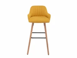 Vente-unique Juego de 2 taburetes de bar de tela y patas madera de haya - Amarillo - ELEANA Mostaza Online