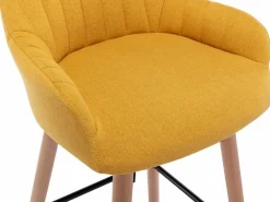 Vente-unique Juego de 2 taburetes de bar de tela y patas madera de haya - Amarillo - ELEANA Mostaza Online