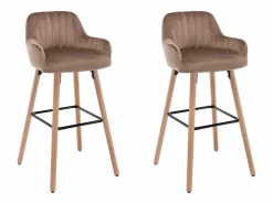 Juego de 2 taburetes de bar de terciopelo y patas madera de haya - - ELEANA^Vente-unique Online