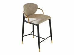 Hauss Spole Juego de 2 taburetes de bar en tejido chenilla marrón claro - Patas de metal y dorado Negro Best