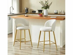 Hauss Spole Muebles De Bar|Taburete Alto|Juego de 2 taburetes de bar de tela - Respaldo calado y estructura de metal dorado