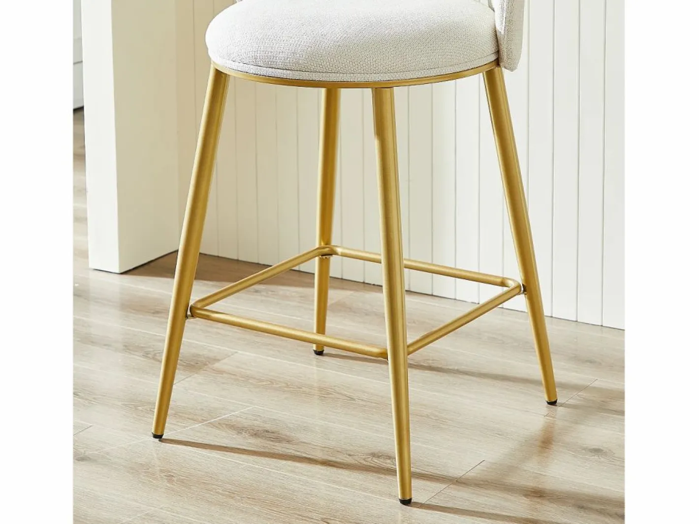 Hauss Spole Muebles De Bar|Taburete Alto|Juego de 2 taburetes de bar de tela - Respaldo calado y estructura de metal dorado