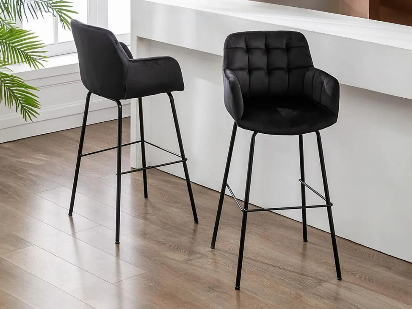 Vente-unique Muebles De Bar|Taburete Alto|Juego de 2 taburetes de bar de terciopelo y metal - - PEGA