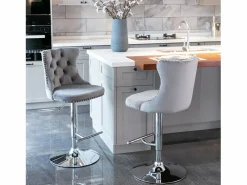 Hauss Spole Juego de 2 taburetes de bar giratorios en terciopelo - Altura regulable de 63,5 a 84 cm - y plata Gris New