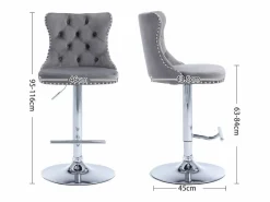 Hauss Spole Juego de 2 taburetes de bar giratorios en terciopelo - Altura regulable de 63,5 a 84 cm - y plata Gris New
