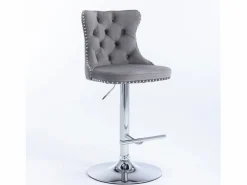 Hauss Spole Juego de 2 taburetes de bar giratorios en terciopelo - Altura regulable de 63,5 a 84 cm - y plata Gris New
