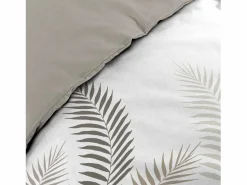 Ropa De Cama|Juego De Sábanas|Juego de Cama 3 Piezas Goyave Line 260x240 cm 100% Algodón Taupe con Motivo de Hojas, Cierre de Presión