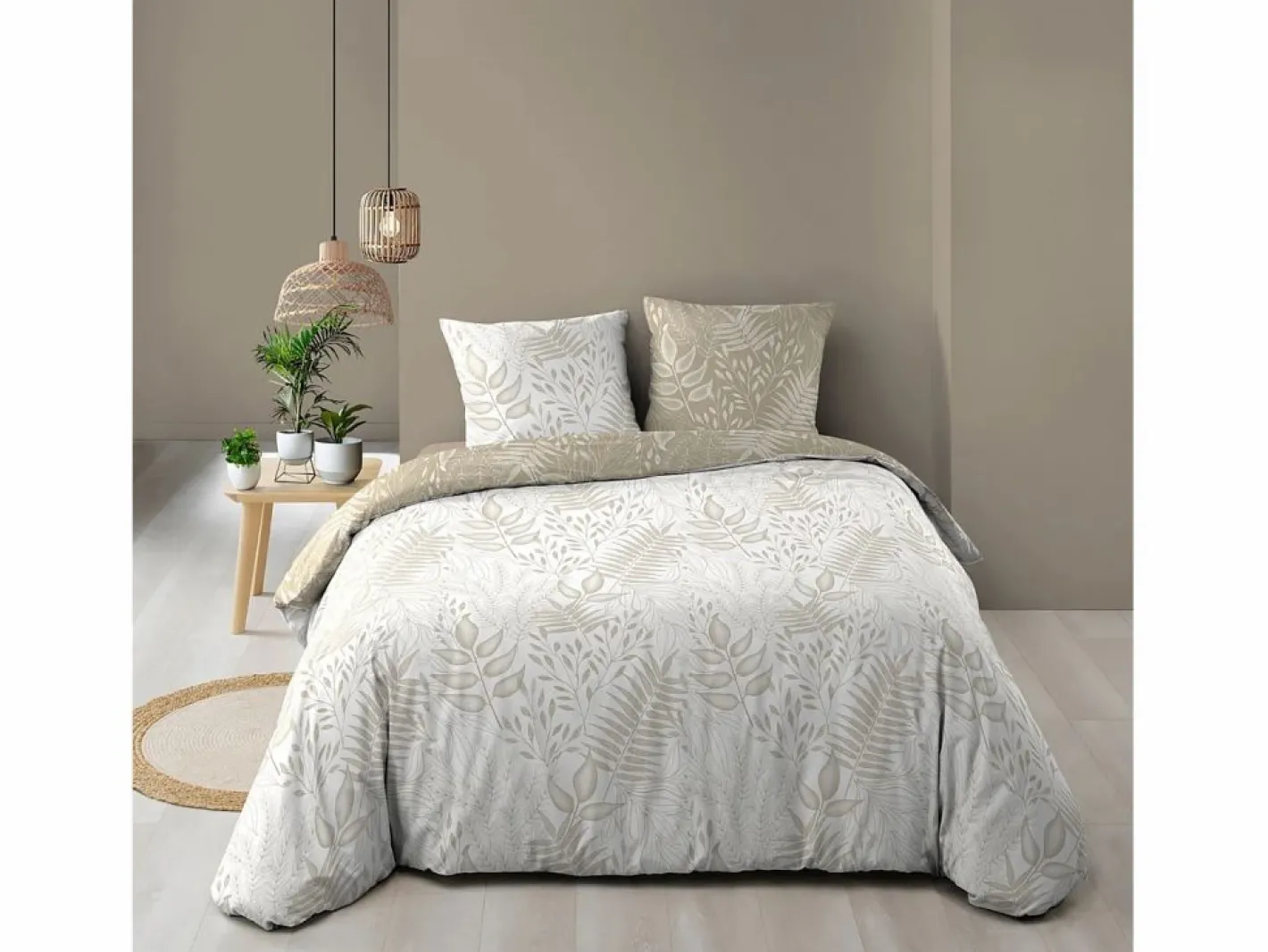 Douceur d'intérieur Ropa De Cama|Juego De Sábanas|Juego de cama Cassia 260x240 cm 100% algodón reversible taupe con 2 fundas 63x63 cm, tejido 57 hilos/cm², certificado Oeko-Tex