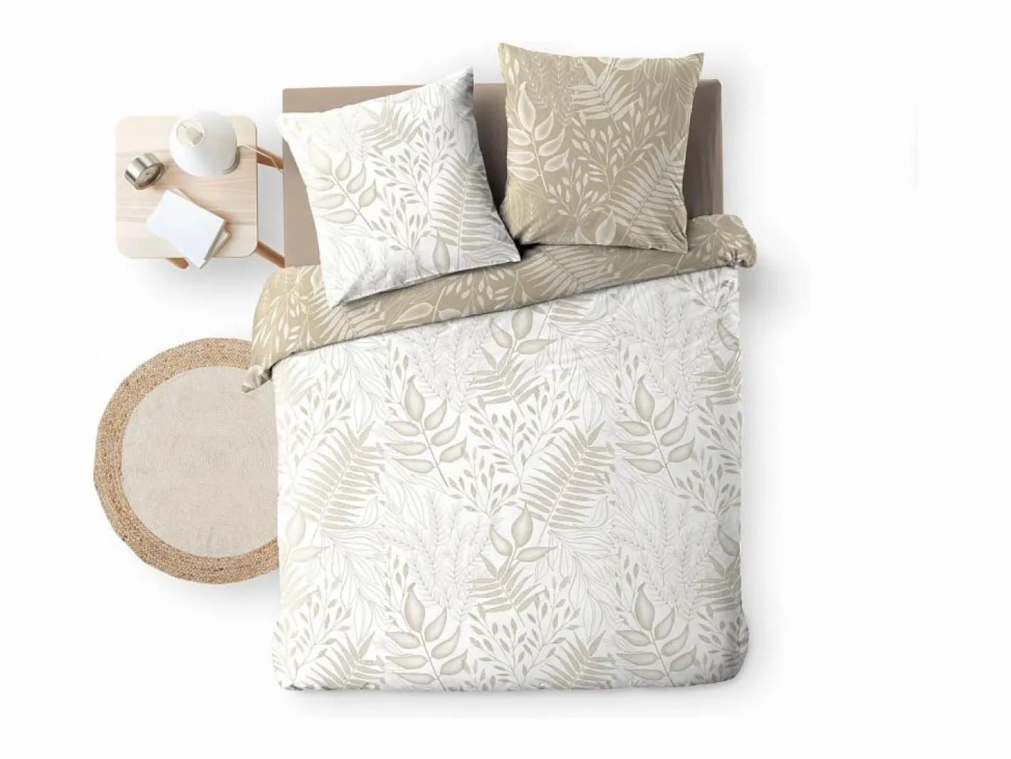 Douceur d'intérieur Ropa De Cama|Juego De Sábanas|Juego de cama Cassia 260x240 cm 100% algodón reversible taupe con 2 fundas 63x63 cm, tejido 57 hilos/cm², certificado Oeko-Tex