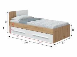 Dormitorio Completo|Juego de Cama con Cabecero y Dos Cajones en melamina Color - Longitud 196 x Profundidad 97 x Altura 77 cm