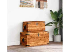 vidaxl Juego de cofres de almacenamiento 2 uds madera de mango rugosa Color natural claro Sale