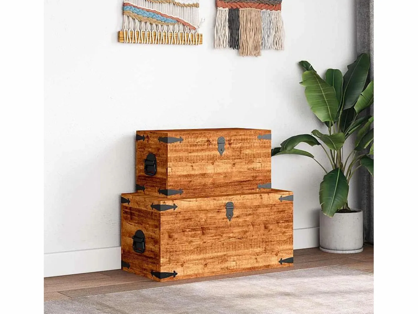 vidaxl Juego de cofres de almacenamiento 2 uds madera de mango rugosa Color natural claro Sale