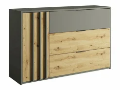 Meublorama Juego de dormitorio completo diseño IZO: Armario, cama 180x200, cómoda, mesitas de noche, roble/ antracita Gris Discount