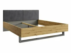 Meublorama Juego de dormitorio completo diseño IZO: Armario, cama 180x200, cómoda, mesitas de noche, roble/ antracita Gris Discount