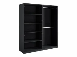 Meublorama Juego de dormitorio MONDO – estructurado y dorado – Cama con almacenaje 160x200 con somier + Armario + Cómoda + 2 mesitas de noche Negro Sale