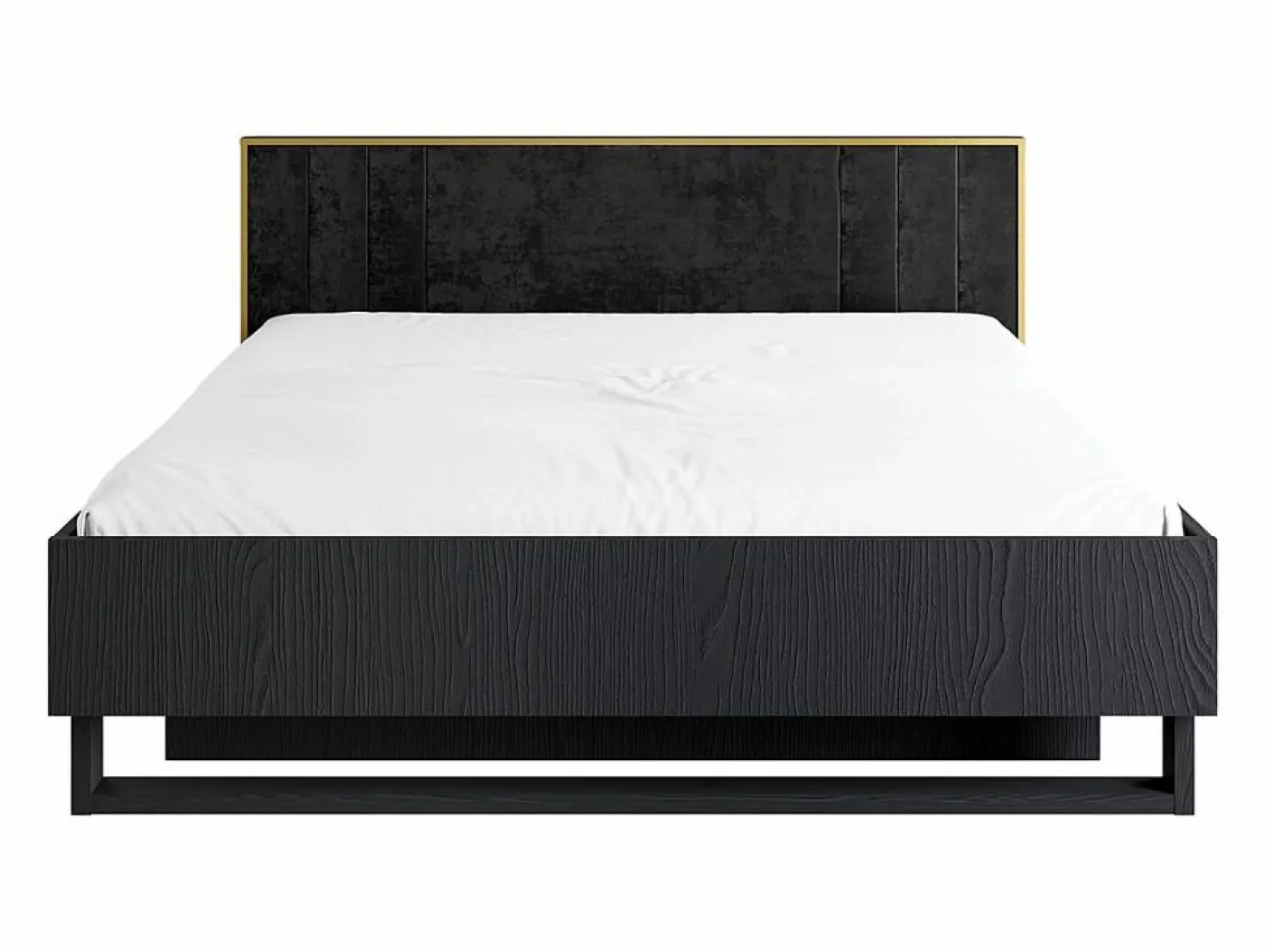 Meublorama Juego de dormitorio MONDO – estructurado y dorado – Cama 160x200 con somier + Armario + Cómoda + 2 mesitas de noche Negro