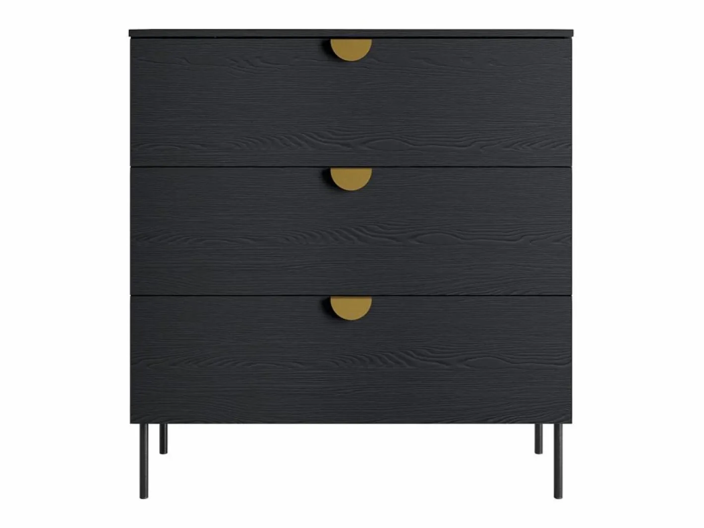 Meublorama Juego de dormitorio MONDO – estructurado y dorado – Cama 160x200 con somier + Armario + Cómoda + 2 mesitas de noche Negro