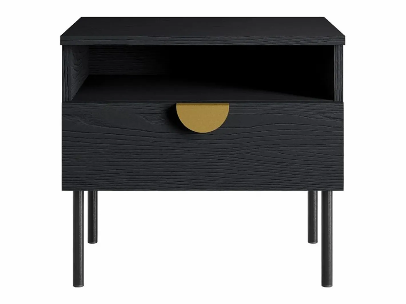 Meublorama Juego de dormitorio MONDO – estructurado y dorado – Cama 160x200 con somier + Armario + Cómoda + 2 mesitas de noche Negro