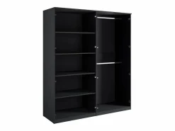 Meublorama Juego de dormitorio MONDO – estructurado y dorado – Cama 160x200 con somier + Armario + Cómoda + 2 mesitas de noche Negro