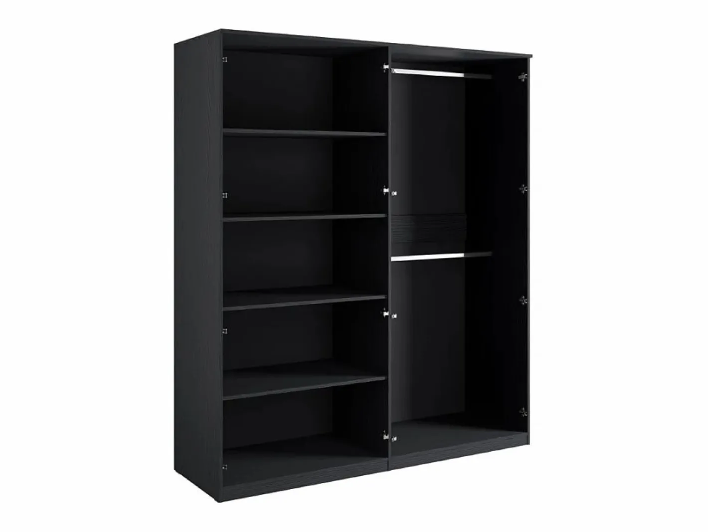 Meublorama Juego de dormitorio MONDO – estructurado y dorado – Cama 160x200 con somier + Armario + Cómoda + 2 mesitas de noche Negro