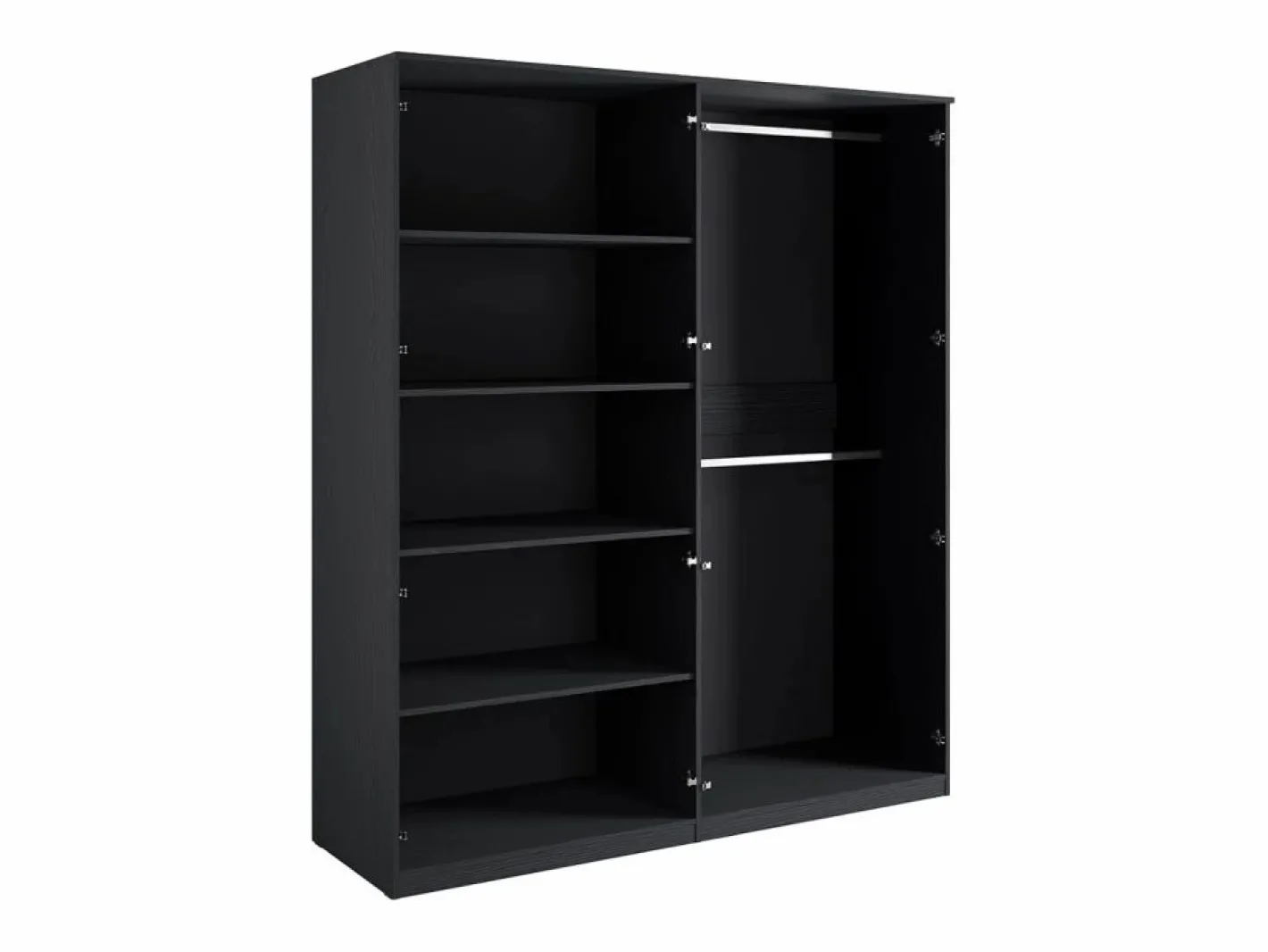 Meublorama Juego de dormitorio MONDO – estructurado y dorado – Cama 160x200 con somier + Armario + Cómoda + 2 mesitas de noche Negro