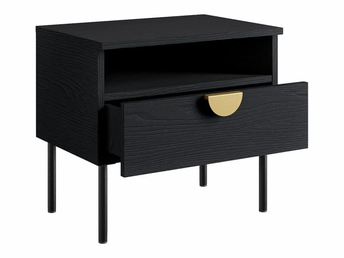 Meublorama Juego de dormitorio MONDO – estructurado y dorado – Cama 160x200 con somier + Armario + Cómoda + 2 mesitas de noche Negro