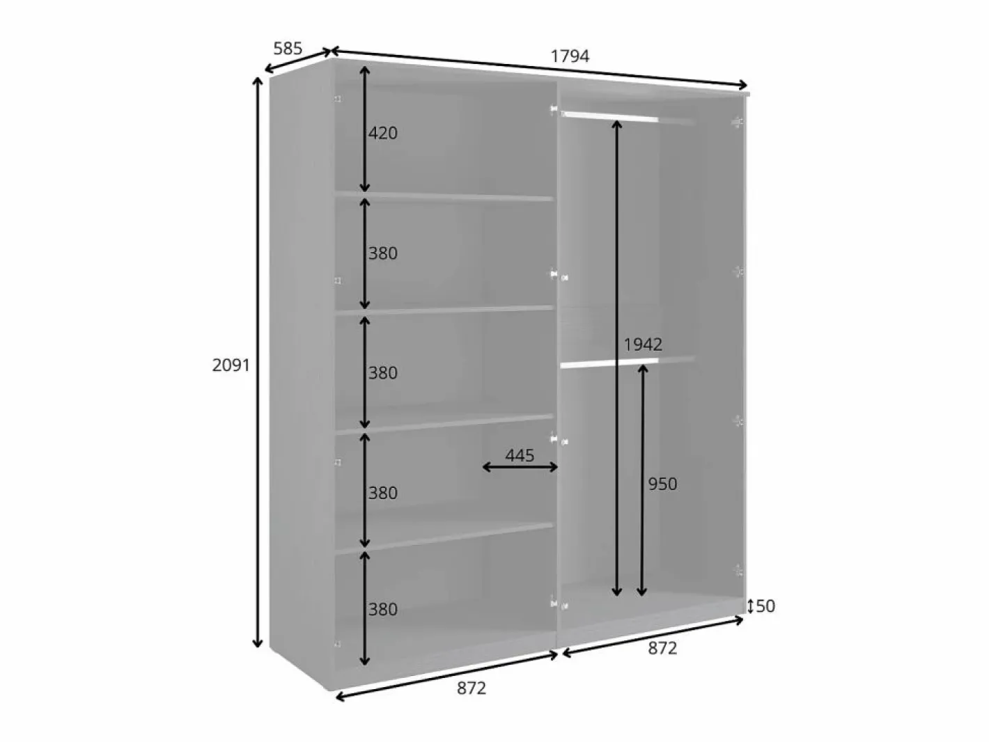 Meublorama Juego de dormitorio MONDO – estructurado y dorado – Cama 160x200 con somier + Armario + Cómoda + 2 mesitas de noche Negro