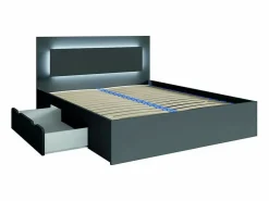 Meublorama Dormitorio Completo|Juego de dormitorio NOFI - Cama de 180x200 cm con somier, 2 cajones, mesitas de noche, armario y cómoda - gris grafito