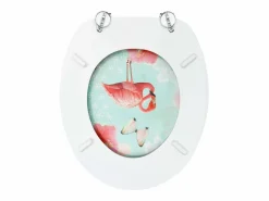 Helloshop26 Juego de dos asientos de inodoro con tapa de cierre suave MDF diseño Flamingo 02_0002973 Multicolor Hot