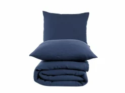 Juego de funda de edredón + 2 fundas de almohada de gasa de algodón- marino^Blanc avenue New