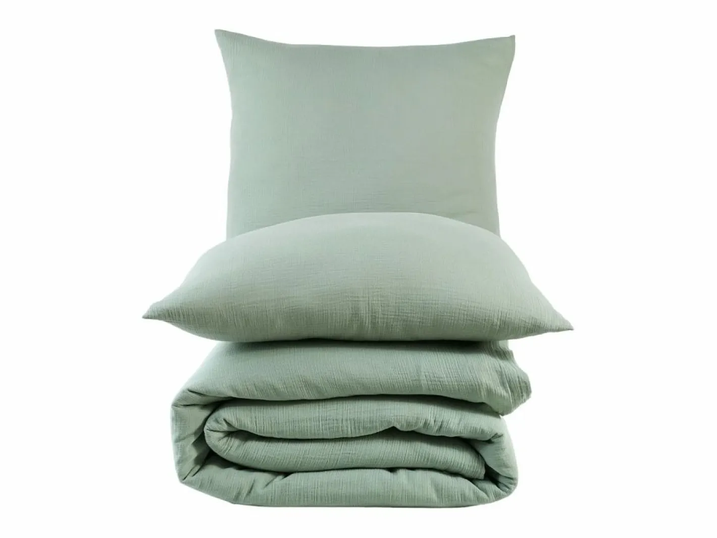 Juego de funda de edredón + 2 fundas de almohada de gasa de algodón- celadón^Blanc avenue Best