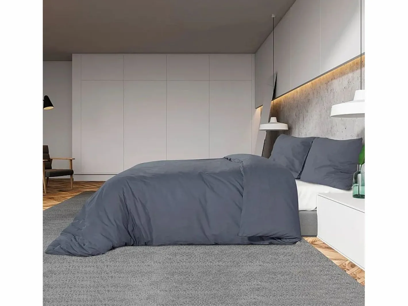 Ropa De Cama|Juego De Sábanas|Juego de funda nórdica microfibra ligera antracita 135x200 cm ES202774