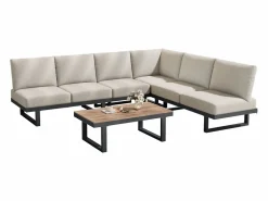 Juego de jardín - 6 plazas - conjunto de esquina, sofá + mesa baja + reposapiés, en acero galvanizado -^ModernLuxe Online