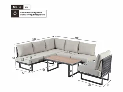 Juego de jardín - 6 plazas - conjunto de esquina, sofá + mesa baja + reposapiés, en acero galvanizado -^ModernLuxe Online