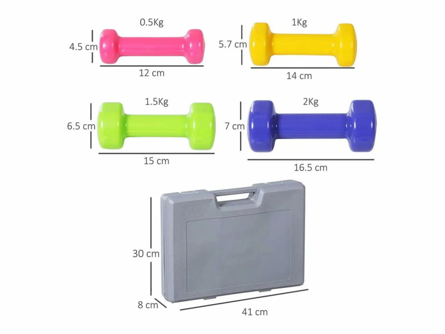 Juego de mancuernas ajustables de 10 kg, 4 pares de pesas, con estuche, de metal y plástico, color negro (41 x 30 x 8 cm)^ Online