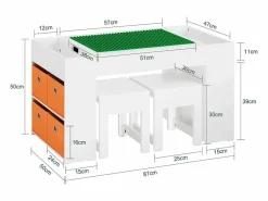 Juego de Mesa Infantil y 2 Sillas de Madera Organizador de Juguetes Multifuncional con 8 Cestas y 1 Compartimiento 87 x 50 x 50 cm KMB75-W ES^Sobuy Discount