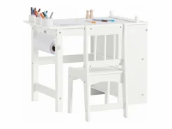 Juego de Mesa y Silla Infantil de Madera Escritorio Infantil con 3 Portalápices KMB60-W ES^Sobuy Best