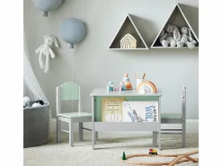 Sobuy Escritorio Tradicional|Juego de Mesa y Silla Infantil de Madera Escritorio Infantil con 2 sillas Muebles Infantiles para Niños Verde y Gris KMB88-HG ES