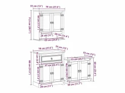vidaxl Estantería Sobre Inodoro|Juego de muebles de baño Corona 3 pzas madera maciza pino