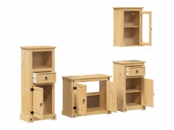 vidaxl Juego de muebles de baño Corona 4 pzas madera maciza pino Marru00f3n