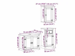 vidaxl Estantería Sobre Inodoro|Juego de muebles de baño Corona 3 pzas madera maciza pino