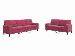 vidaxl Juego de sofás con cojines 2 piezas terciopelo tinto Rojo