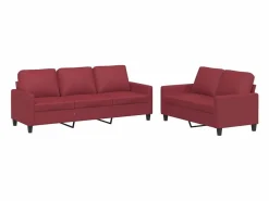 Clicnbuy Conjunto Sofás|Juego de sofás con cojines 2 piezas cuero sintético tinto