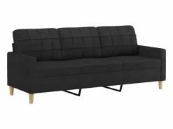 vidaxl Juego de sofás con cojines 3 piezas tela Negro Discount