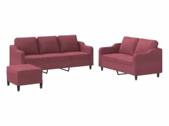 vidaxl Juego de sofás con cojines 3 piezas tela tinto Rojo Online