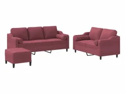 vidaxl Conjunto Sofá Y Sillón|Juego de sofás con cojines 3 piezas tela tinto