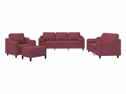 vidaxl Juego de sofás con cojines 4 piezas tela tinto Rojo Best